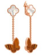 Серьги из золота c тигровым глазом и перламутром