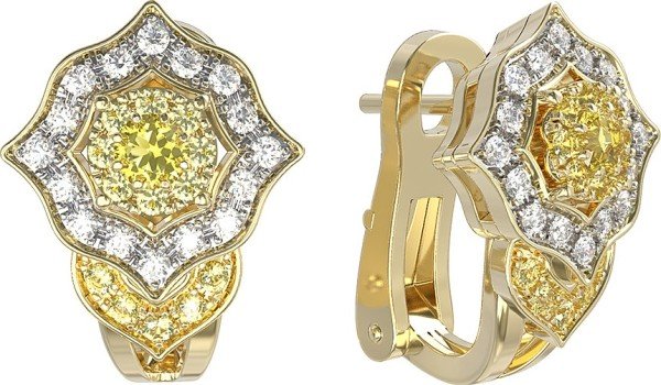 Серьги из лимонного золота c бриллиантами и сапфиром