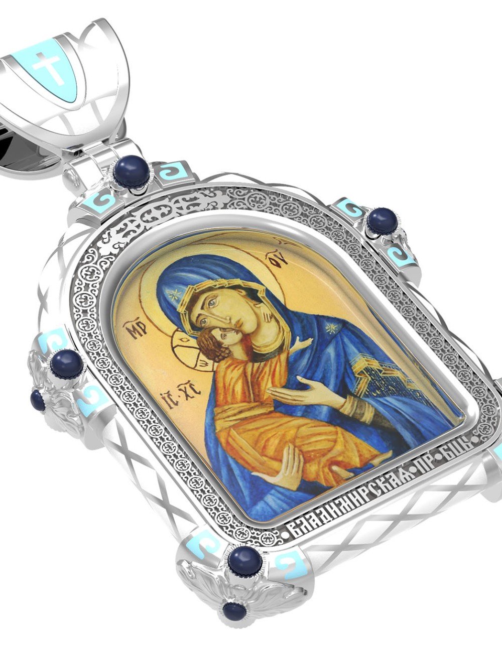 Образок из белого золота c эмалью и иконописью