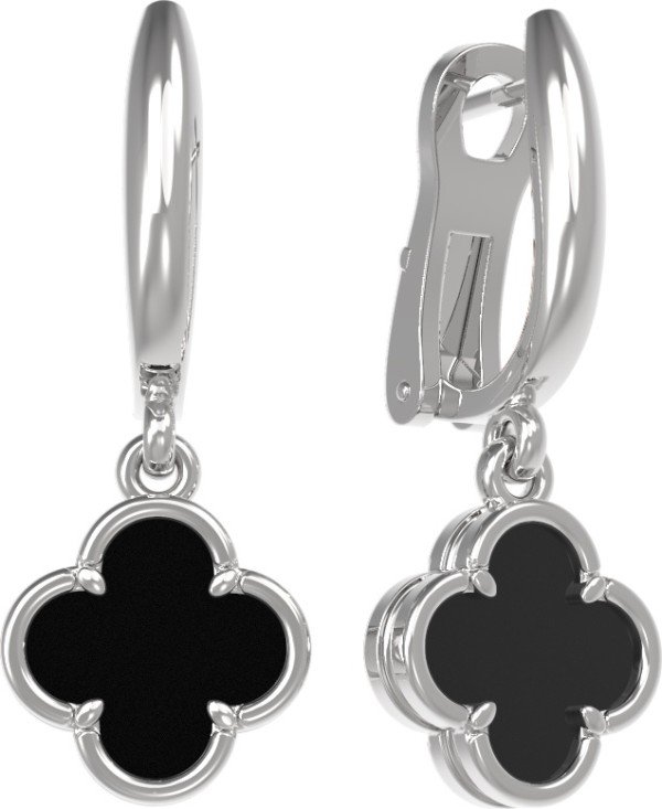 Серьги из белого золота c ониксом