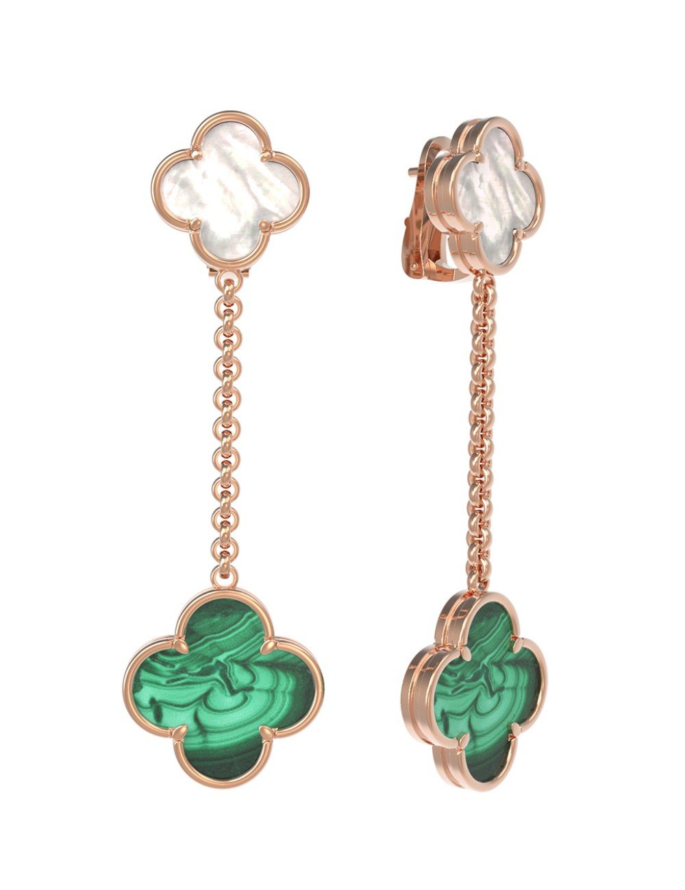 Серьги из золота c малахитом и перламутром