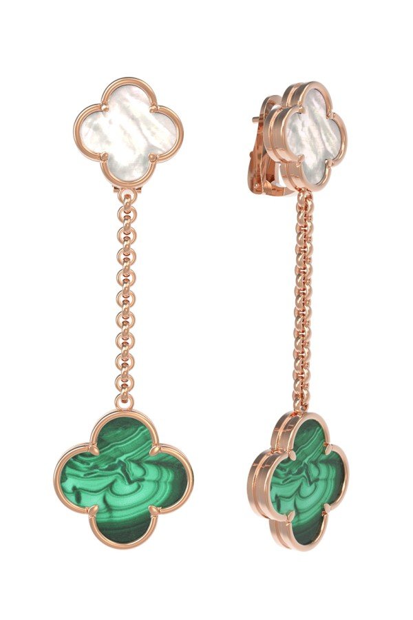 Серьги из золота c малахитом и перламутром