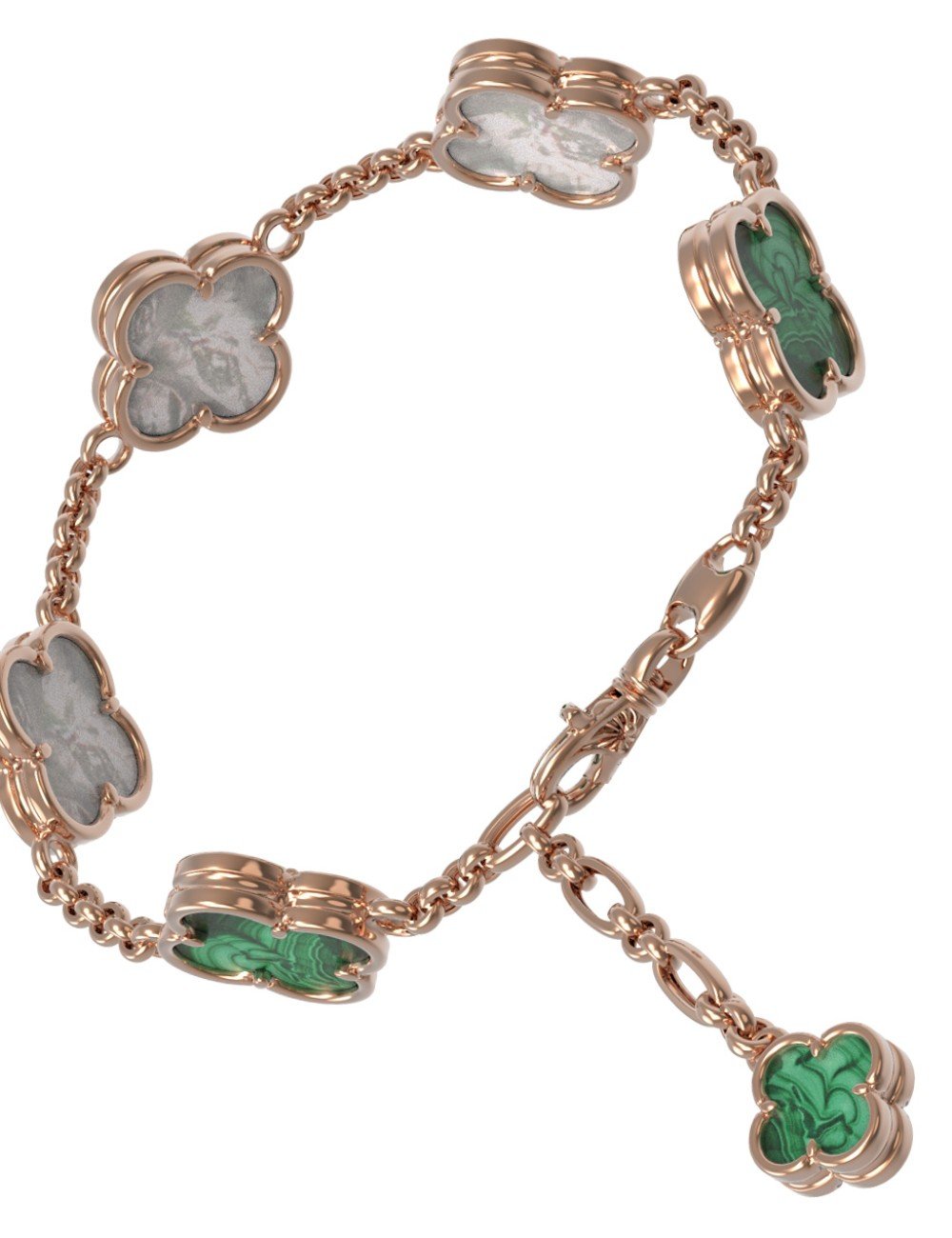 Браслет из золота c малахитом и перламутром