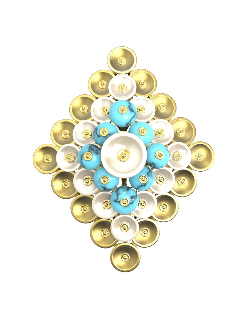 Кольцо из лимонного золота c бирюзой и перламутром