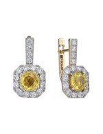 Серьги из лимонного золота c бриллиантами и сапфиром