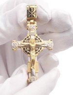 Крест из лимонного золота c эмалью и бивнем мамонта