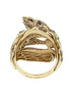 Кольцо из лимонного золота c эмалью, гранатом и янтарём