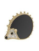 Брошь из лимонного золота c эмалью, ониксом и перламутром