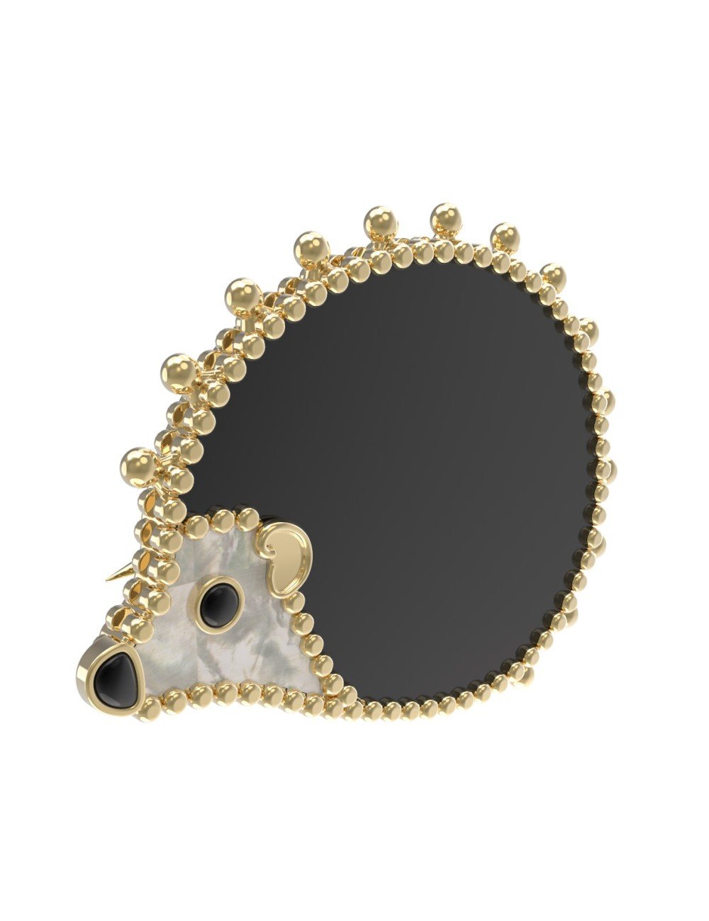 Брошь из лимонного золота c эмалью, ониксом и перламутром