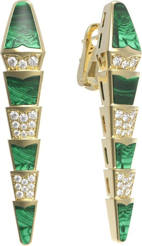 Серьги из лимонного золота c бриллиантами и малахитом