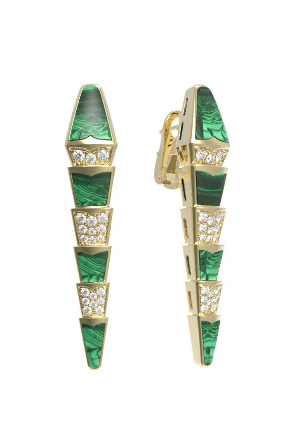 Серьги из лимонного золота c бриллиантами и малахитом