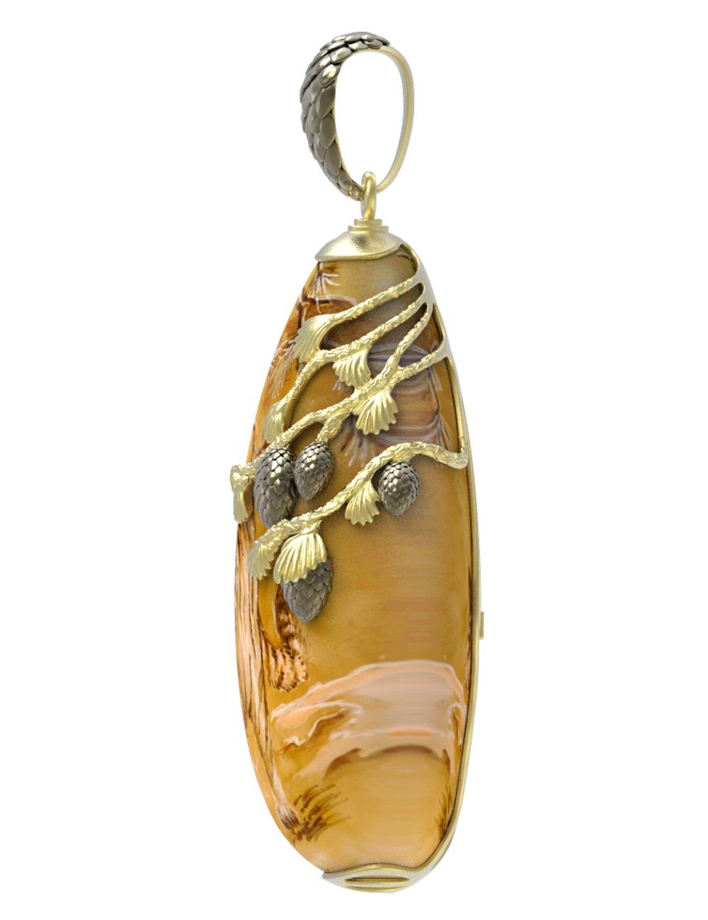 Подвеска из лимонного золота c росписным янтарём