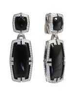 Серьги из белого золота c бриллиантами, рубином и ониксом