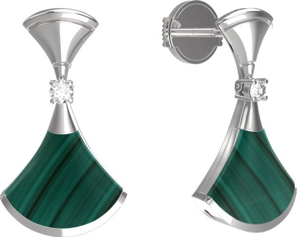 Серьги из белого золота c бриллиантами и малахитом