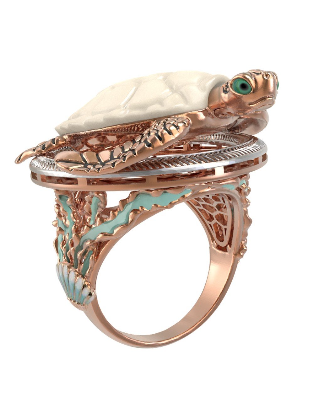 Кольцо из золота c эмалью и бивнем мамонта