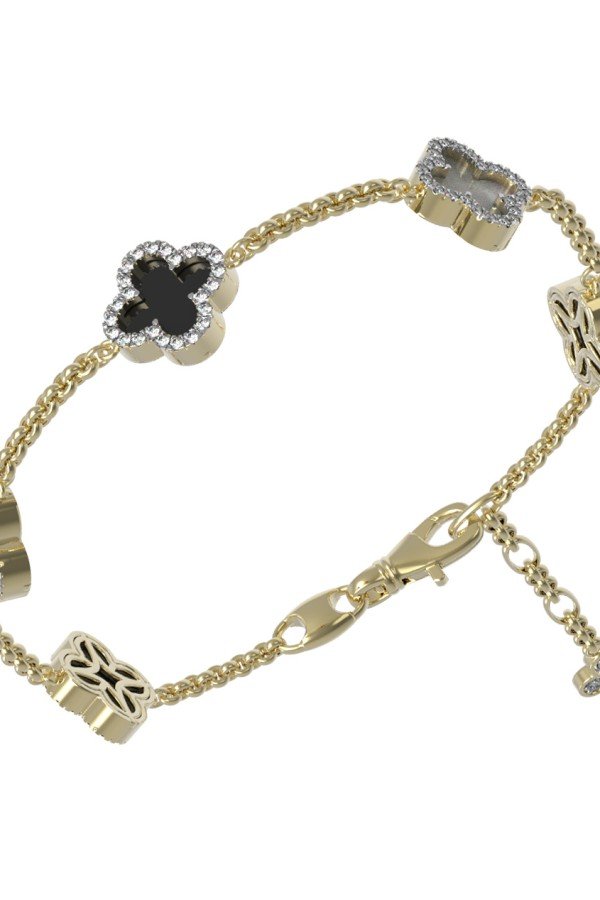 Браслет из лимонного золота c бриллиантами, ониксом и перламутром