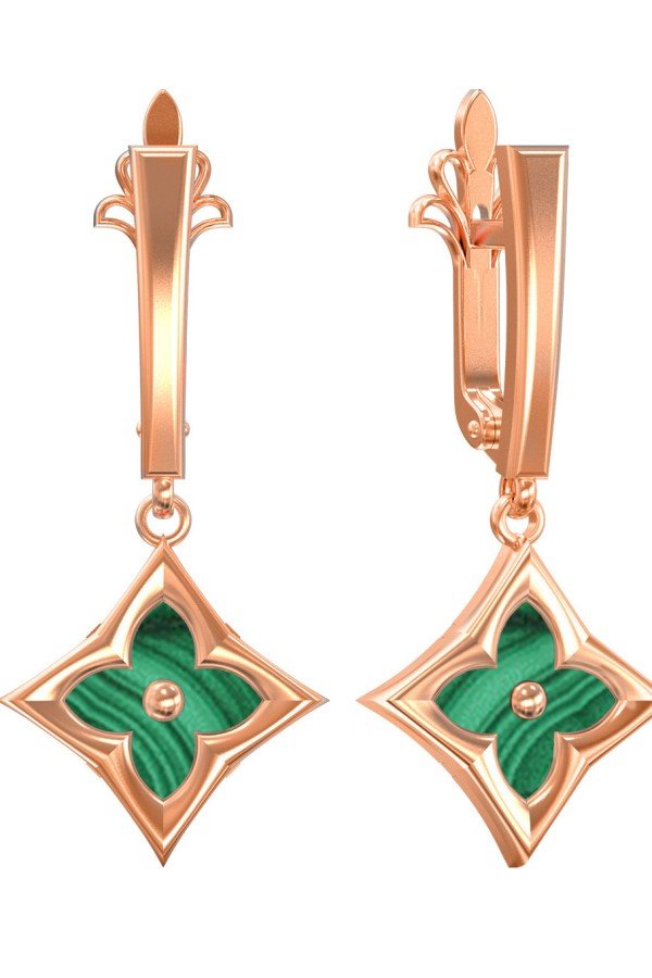 Серьги из золота c малахитом