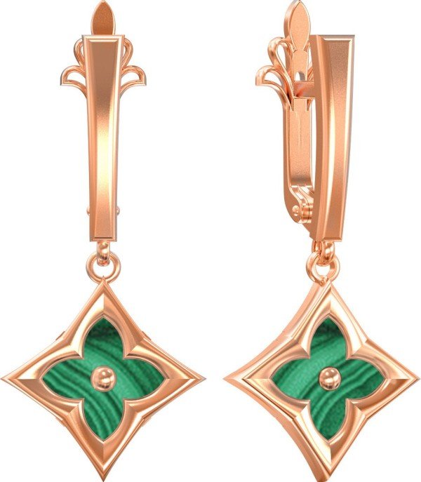 Серьги из золота c малахитом