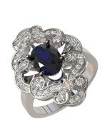 Кольцо из белого золота c бриллиантами и сапфиром