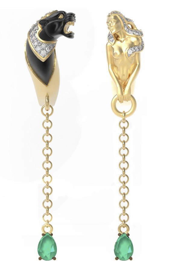 Серьги из лимонного золота c фианитом и хризопразом