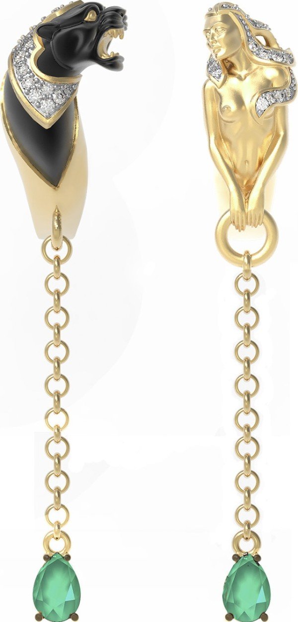 Серьги из лимонного золота c фианитом и хризопразом