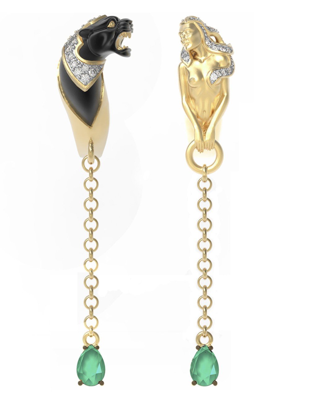 Серьги из лимонного золота c фианитом и хризопразом