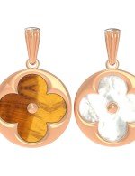 Подвеска из золота c тигровым глазом и перламутром