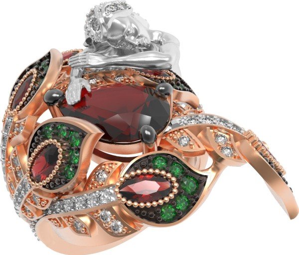 Кольцо из золота c фианитом и гранатом