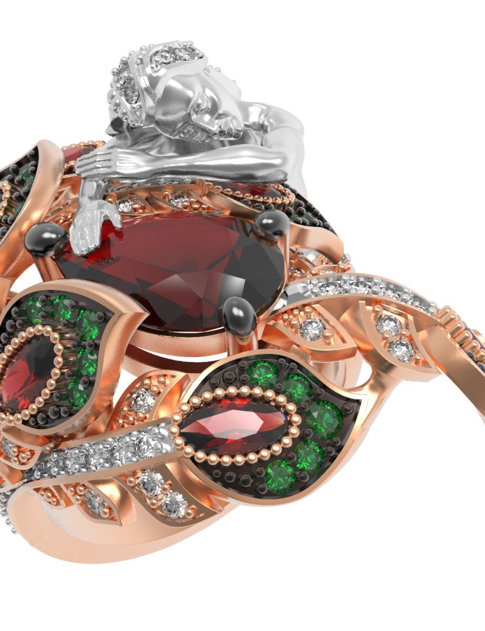 Кольцо из золота c фианитом и гранатом