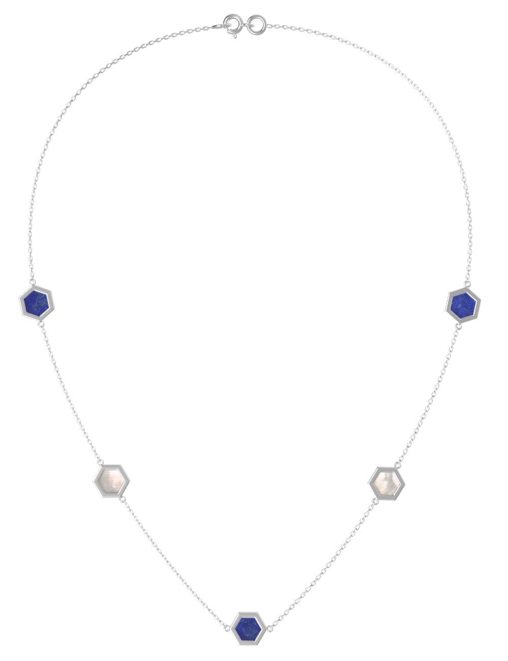 Колье из белого золота c лазуритом и перламутром