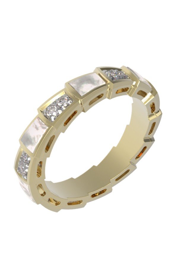 Кольцо из лимонного золота c бриллиантами и перламутром