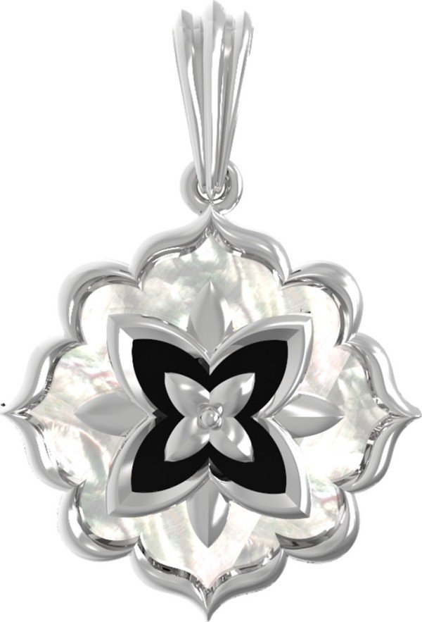 Подвеска из белого золота c ониксом и перламутром