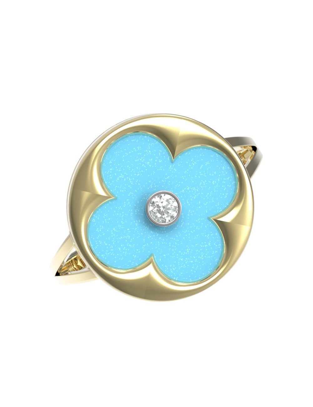Кольцо из лимонного золота c бриллиантами и бирюзой