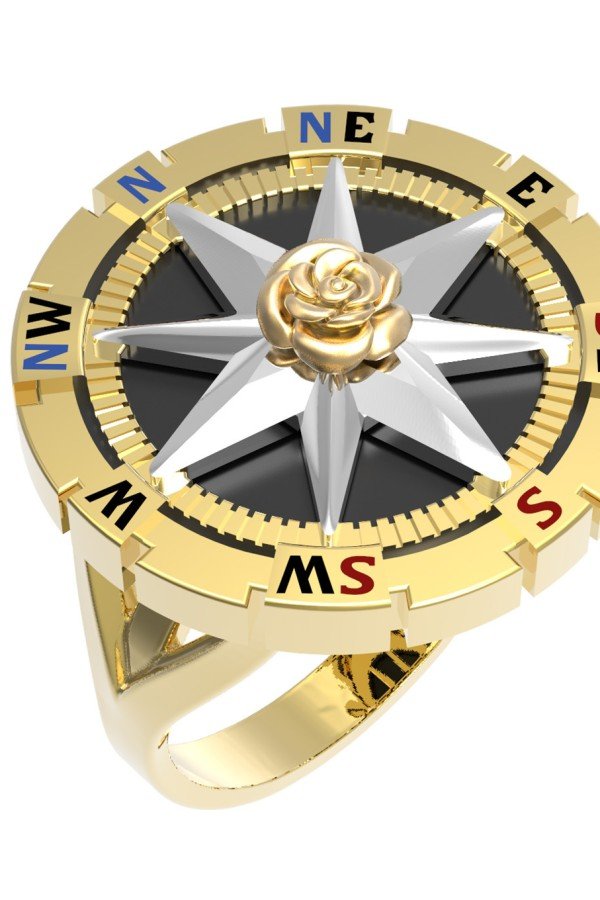 Кольцо из лимонного золота c эмалью и ониксом