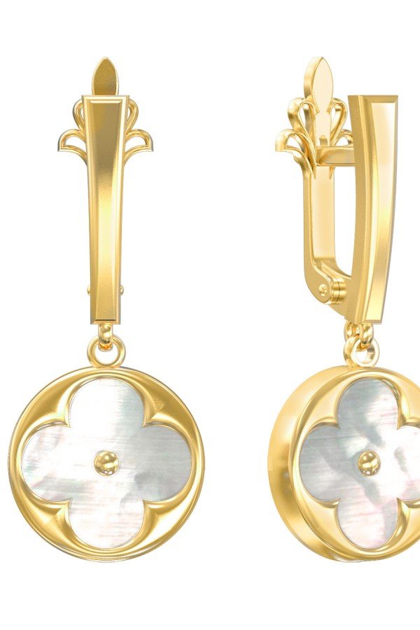 Серьги из лимонного золота c перламутром