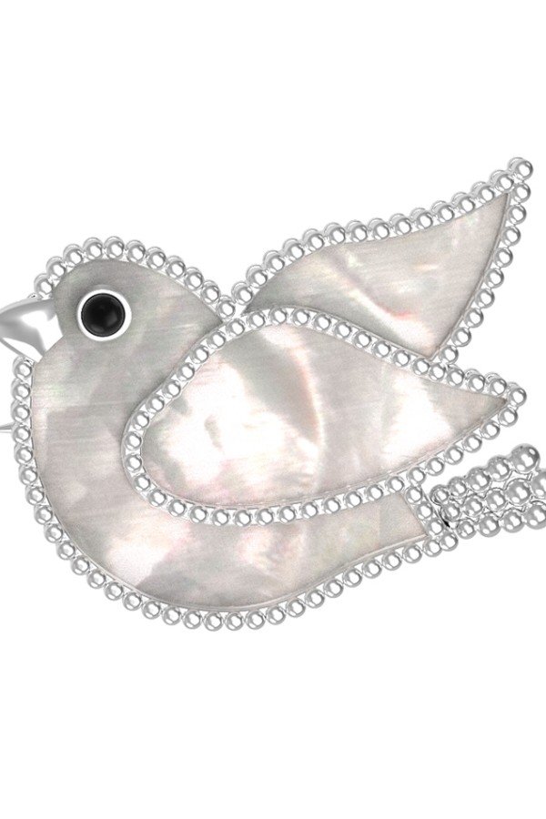 Брошь из белого золота c эмалью и перламутром