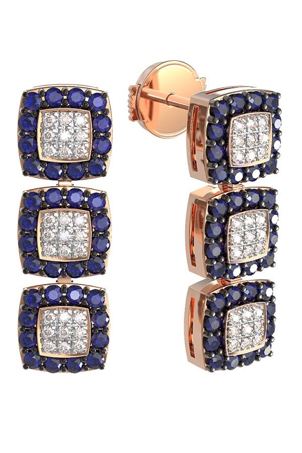 Серьги из золота c бриллиантами и сапфиром