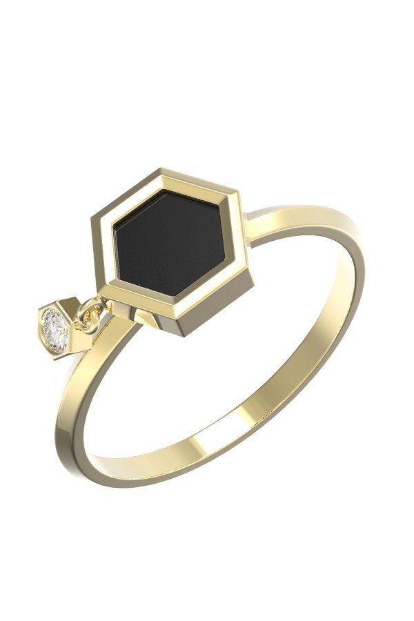 Кольцо из лимонного золота c бриллиантами и ониксом