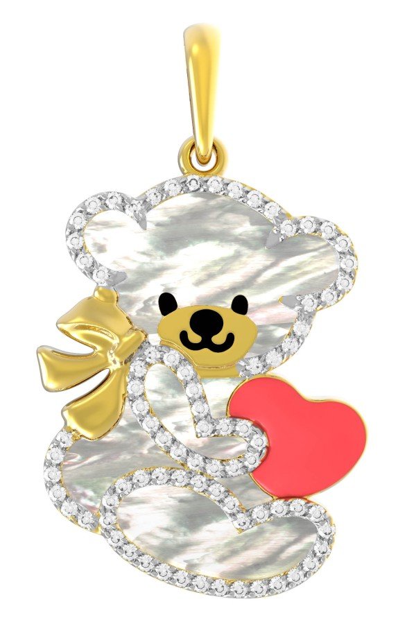 Подвеска из лимонного золота c эмалью, фианитом и перламутром