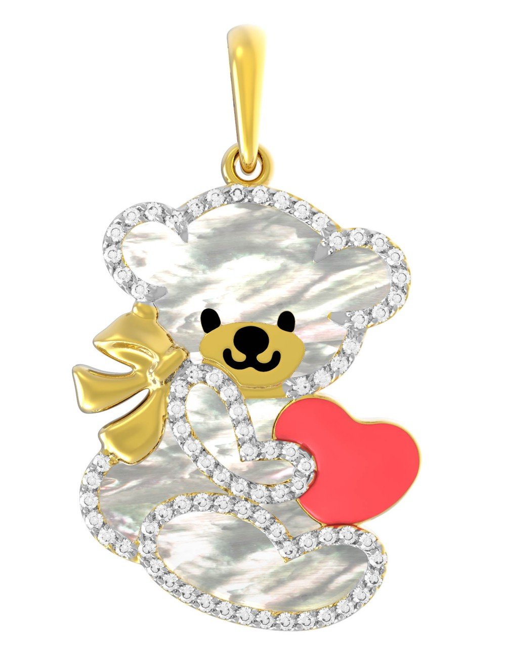 Подвеска из лимонного золота c эмалью, фианитом и перламутром