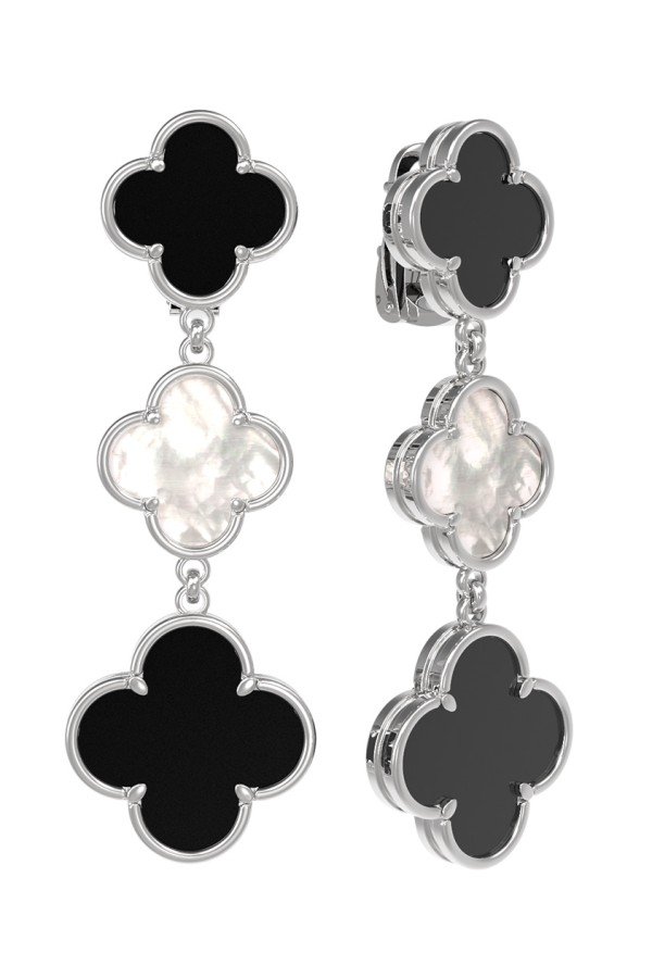 Серьги из белого золота c ониксом и перламутром