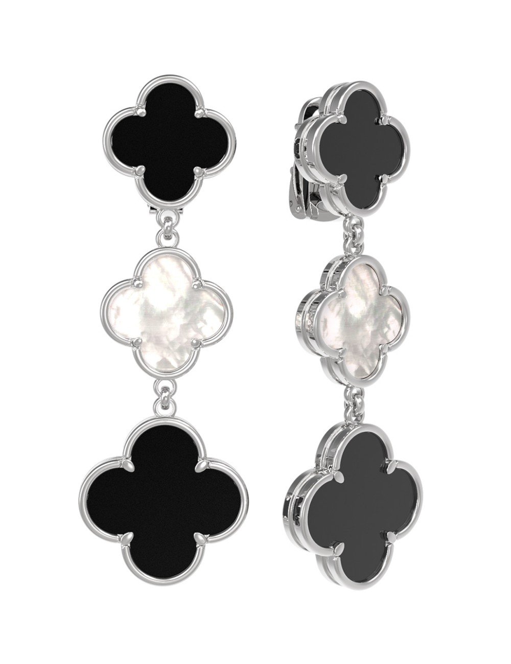 Серьги из белого золота c ониксом и перламутром