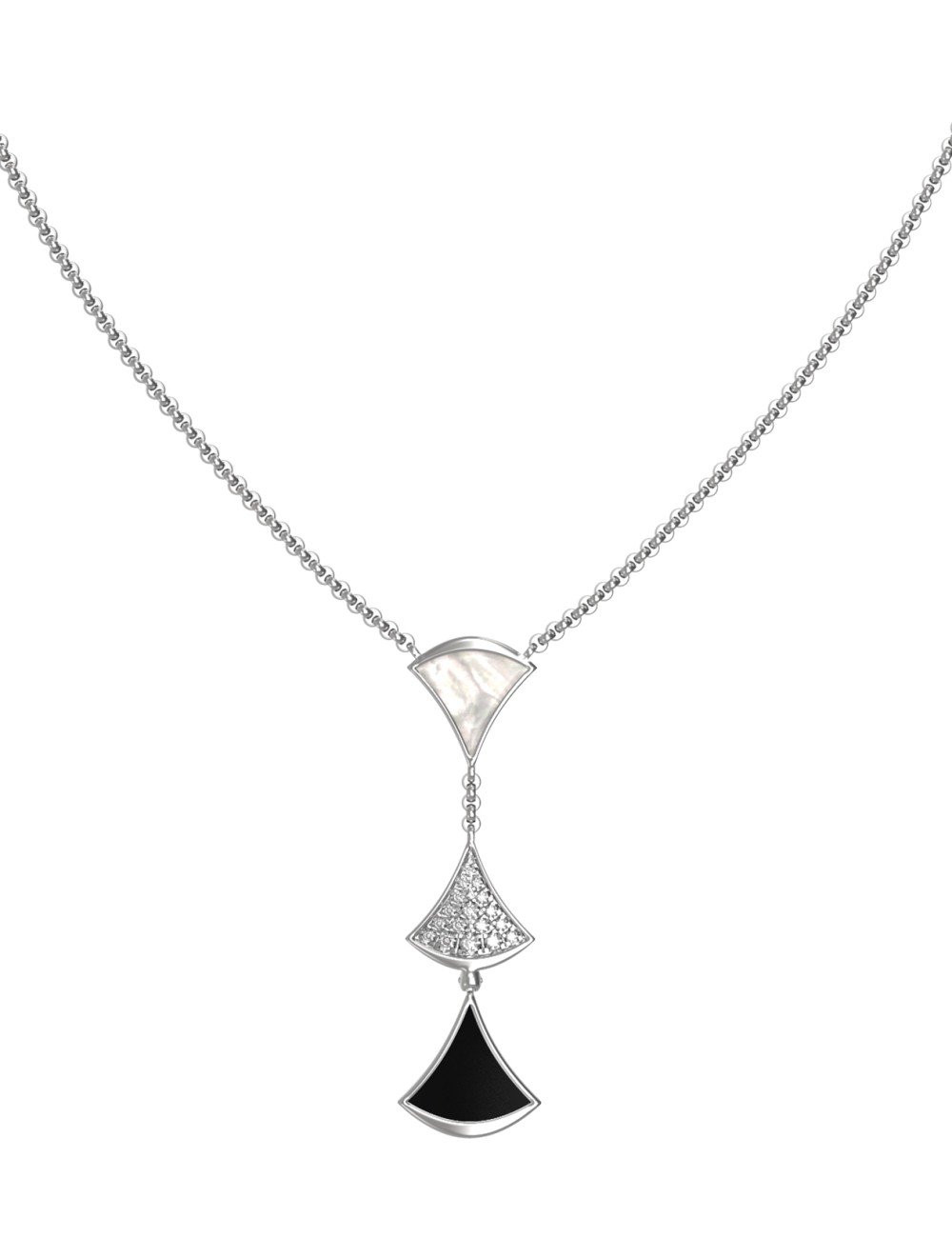 Колье из белого золота c бриллиантами, ониксом и перламутром