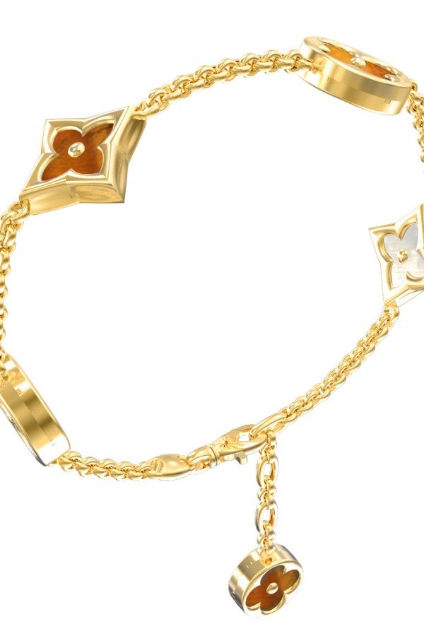 Браслет из лимонного золота c тигровым глазом и перламутром