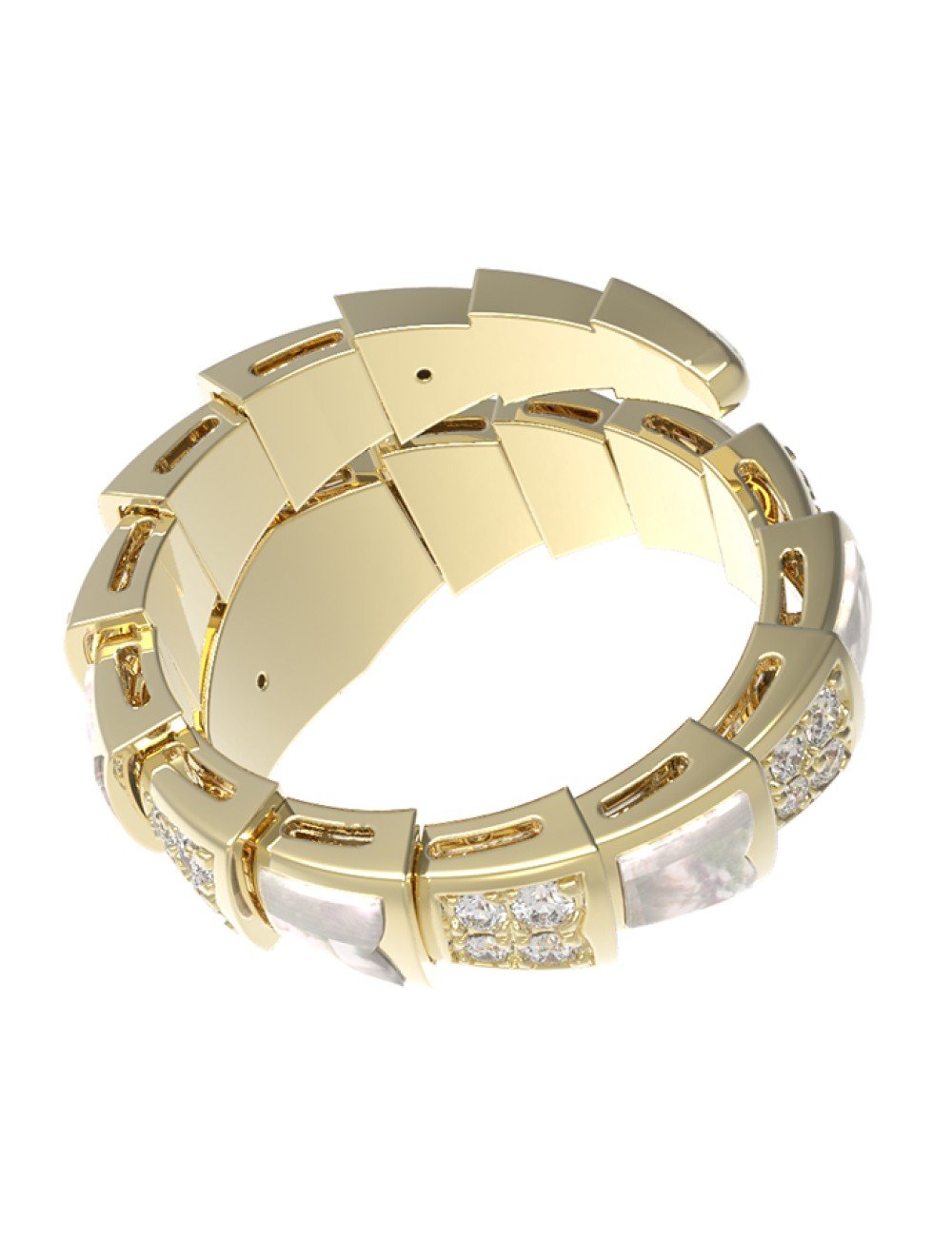 Кольцо из лимонного золота c бриллиантами и перламутром