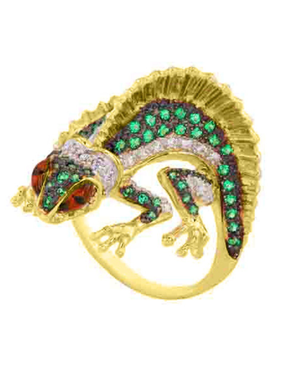 Кольцо из лимонного золота c эмалью и фианитом