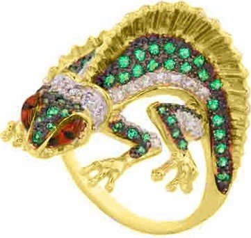 Кольцо из лимонного золота c эмалью и фианитом