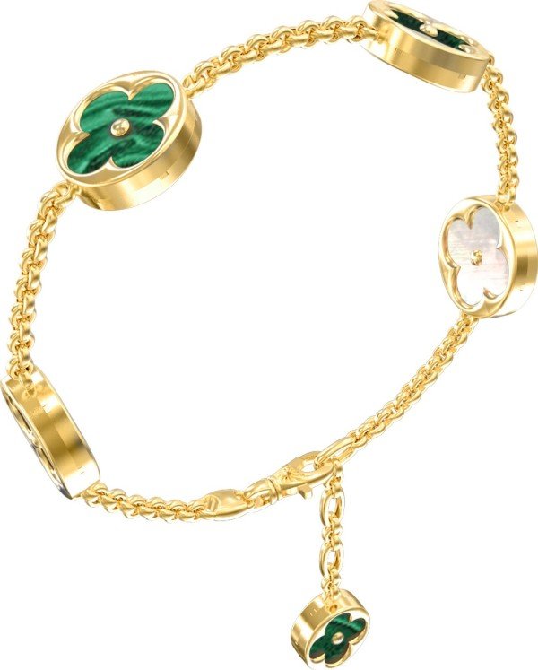 Браслет из лимонного золота c малахитом и перламутром