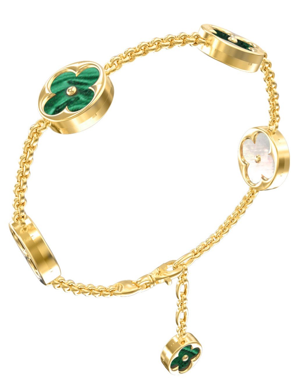 Браслет из лимонного золота c малахитом и перламутром