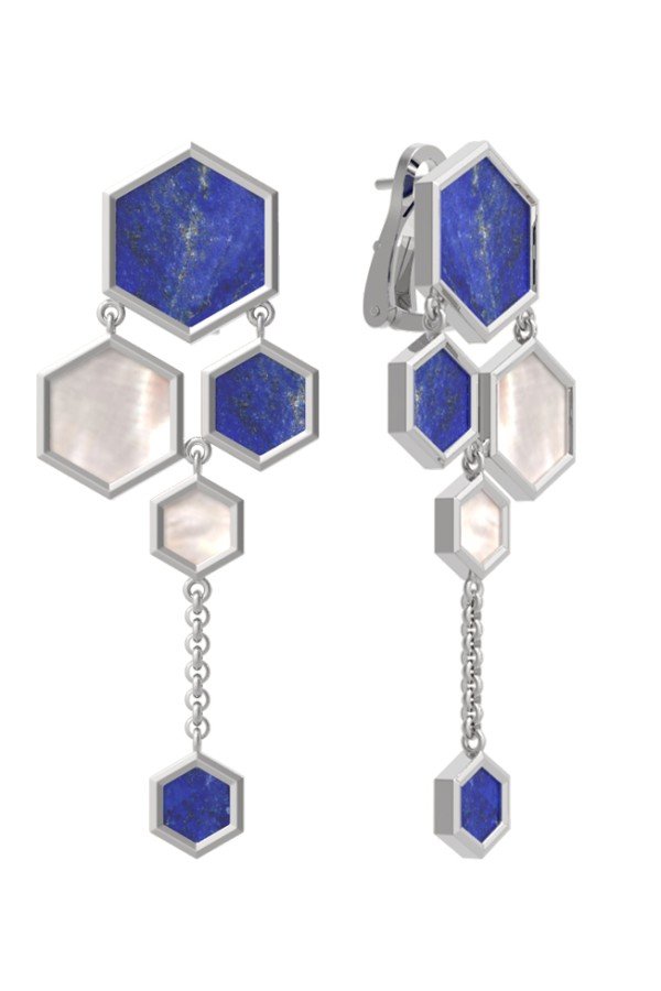 Серьги из белого золота c лазуритом и перламутром